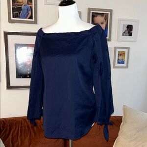 White House black market S Navy Blue off or on shoulder 3/4 sleeve Top